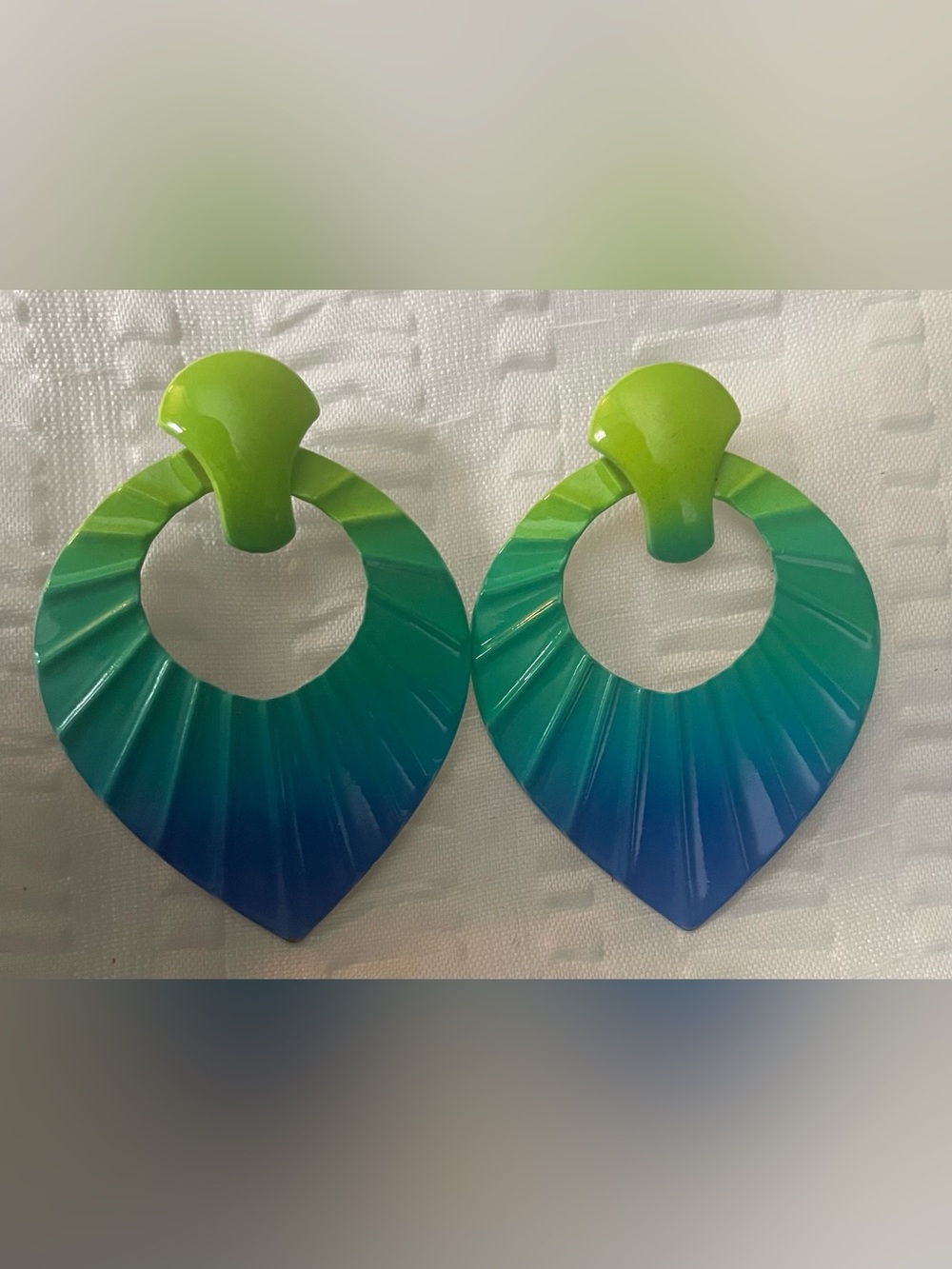 Source Unknown Green to Blue Ombre Teardrop Statement Earrings